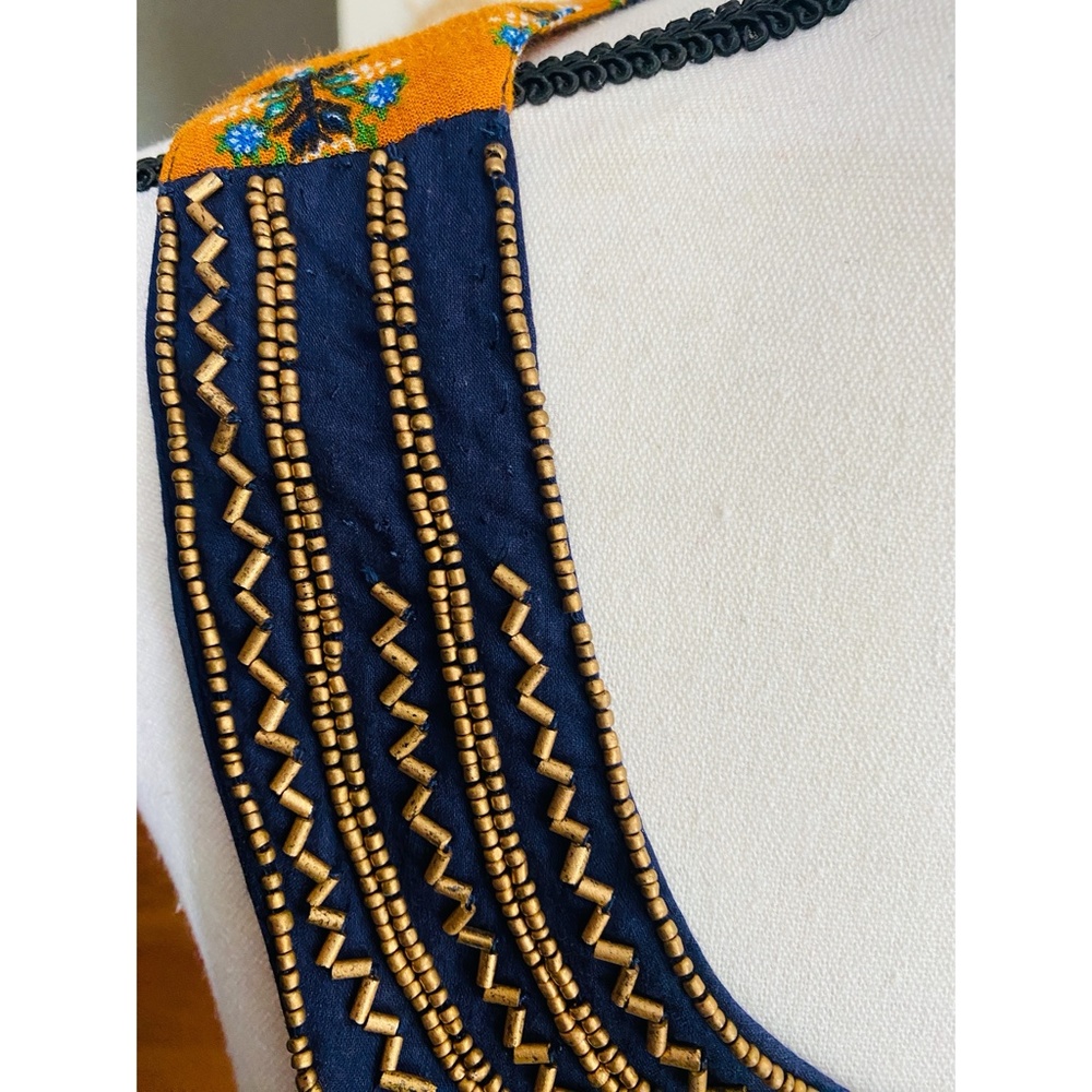 Patrons of Peace Sleeveless Elastic Waist Multicolor Beaded Neckline Maxi Dress - Picture 9 of 12